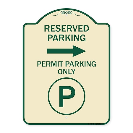 Signmission Reserved Parking Permit Parking with Symbol and Right Arrow Aluminum Sign, 24" x 18", TG-1824-23144 A-DES-TG-1824-23144